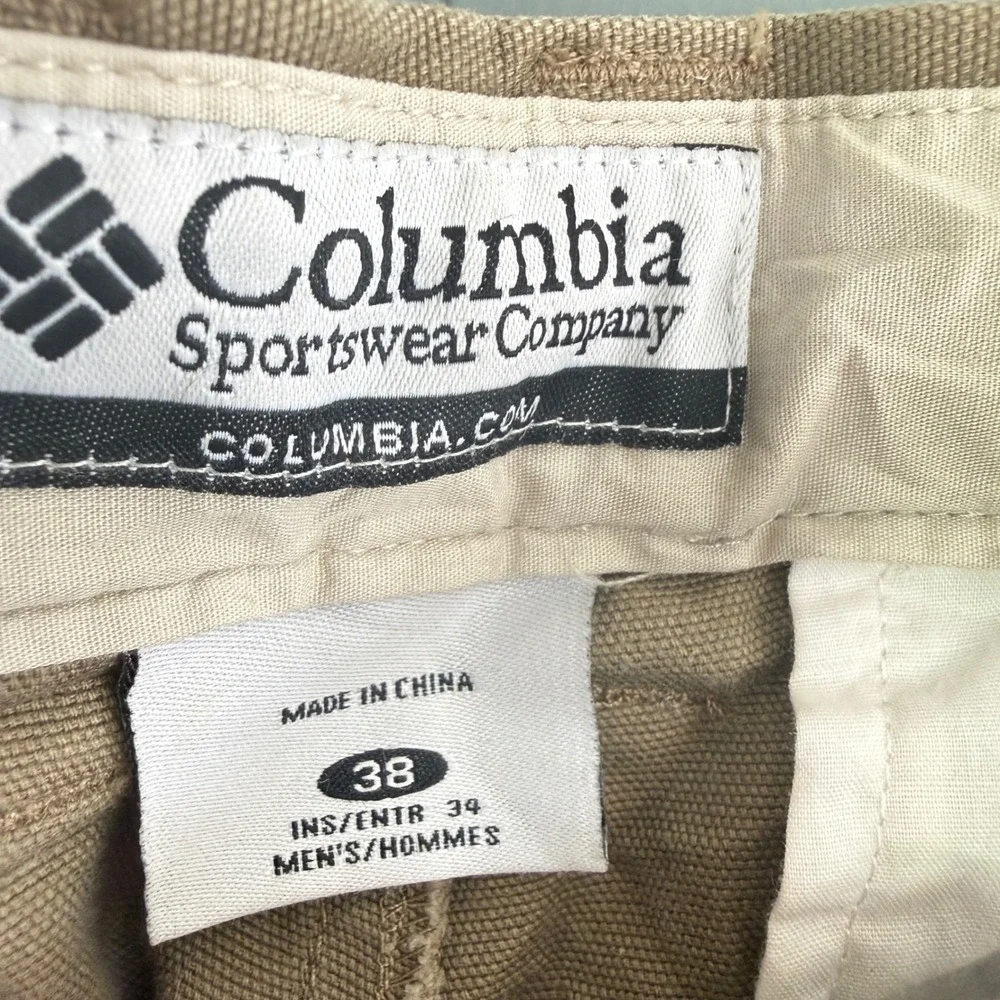 Columbia Granite Cloth Utility Pants Men 38x34 Tan Khaki Stonewashed Cotton Work